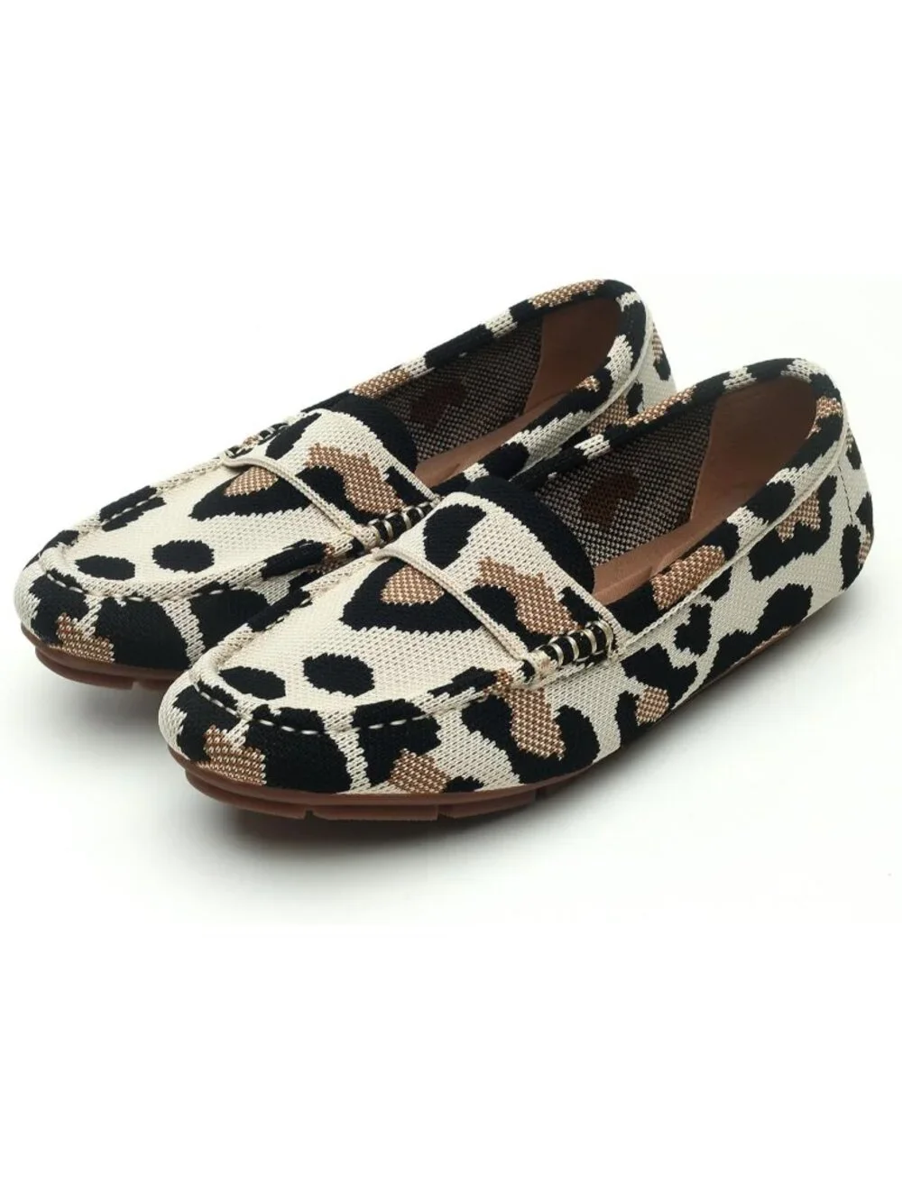 🆕Women's Khaki Leopard Mesh fabric Loafer Shoes Comfortable Casual Flat Shoes